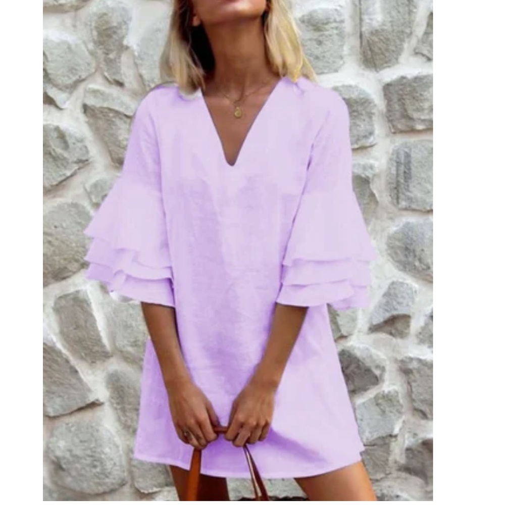 Lilac short ruffle sleeve w/ V neck